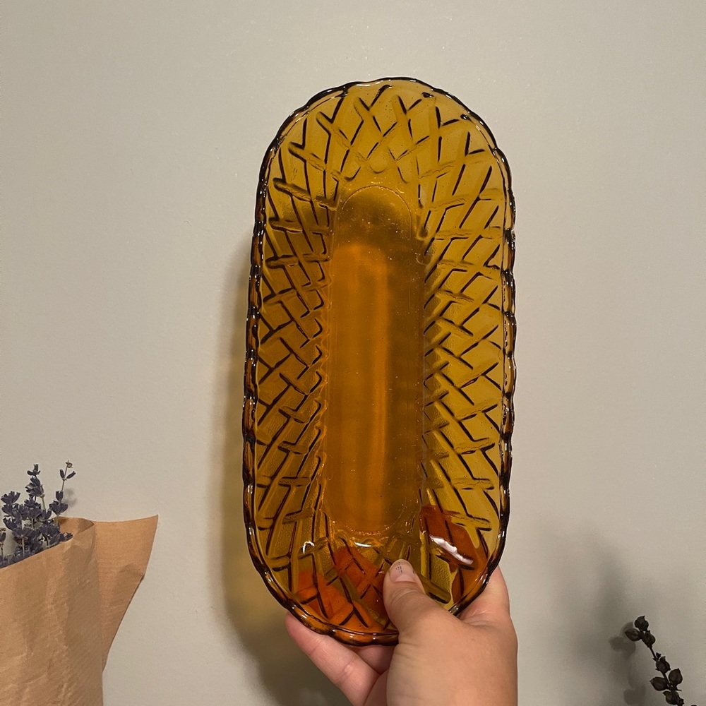 Vintage Amber glass dish tray